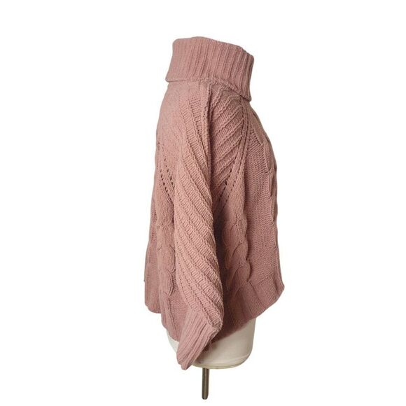 Moon & Madison Chunky Knit Sweater S Pink Turtleneck Oversized Short Coquette - Picture 2 of 5